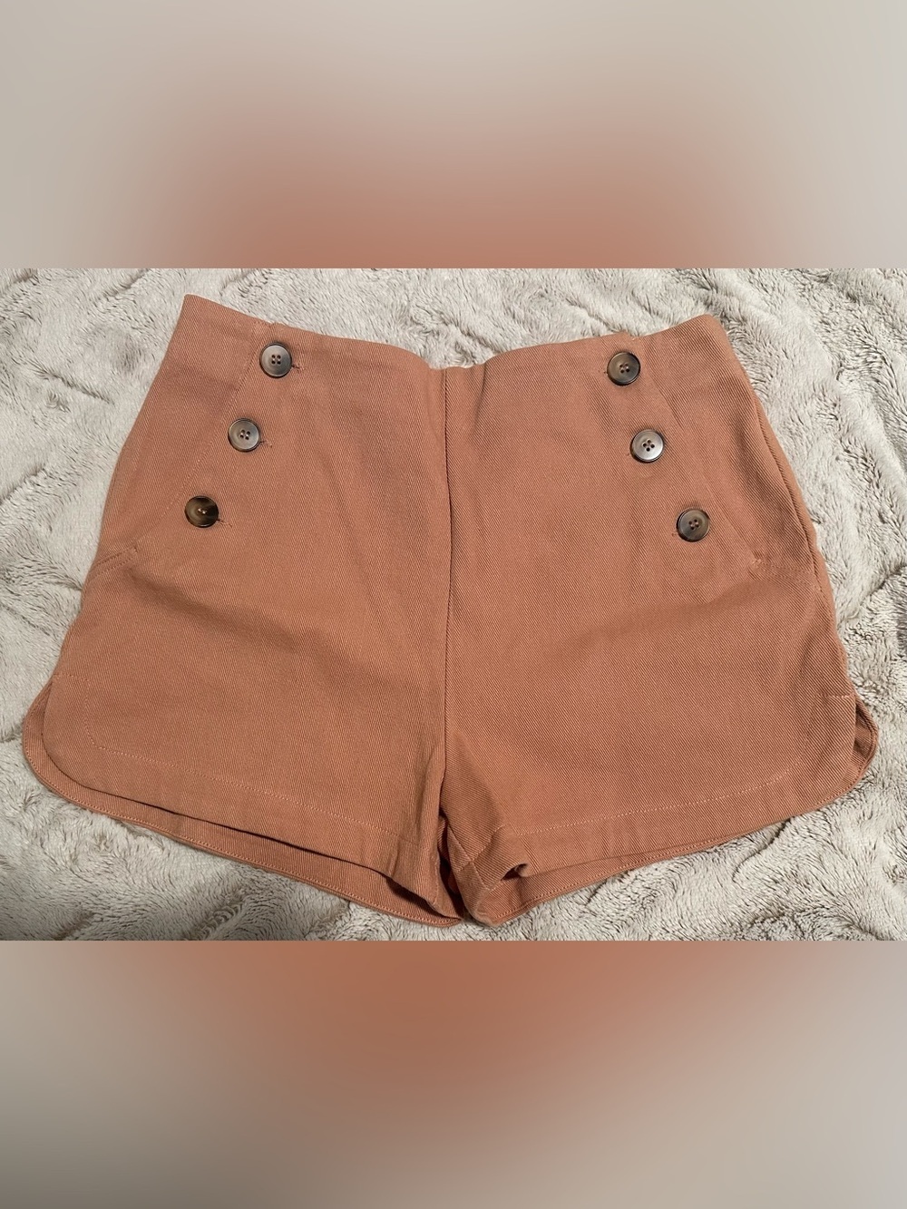 Love Riche High-Waist Button Front Shorts in Terracotta